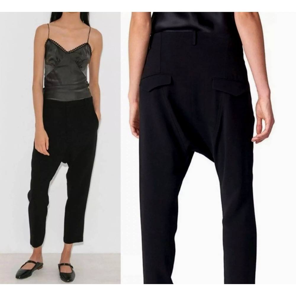 Nili Lotan 4 Drop Crotch Paris Pants $495 Slouchy Trousers Cropped Jet Black NWT - Picture 6 of 10